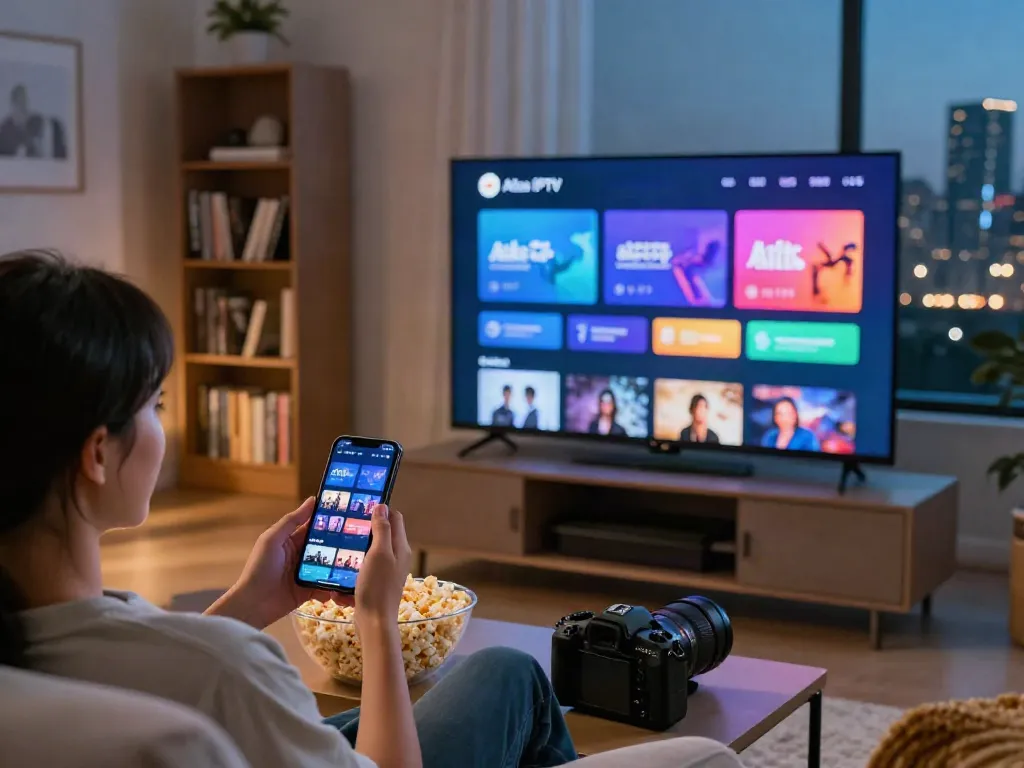 Expérience de streaming avec Atlas Iptv sur un écran de télévision dans un salon moderne.